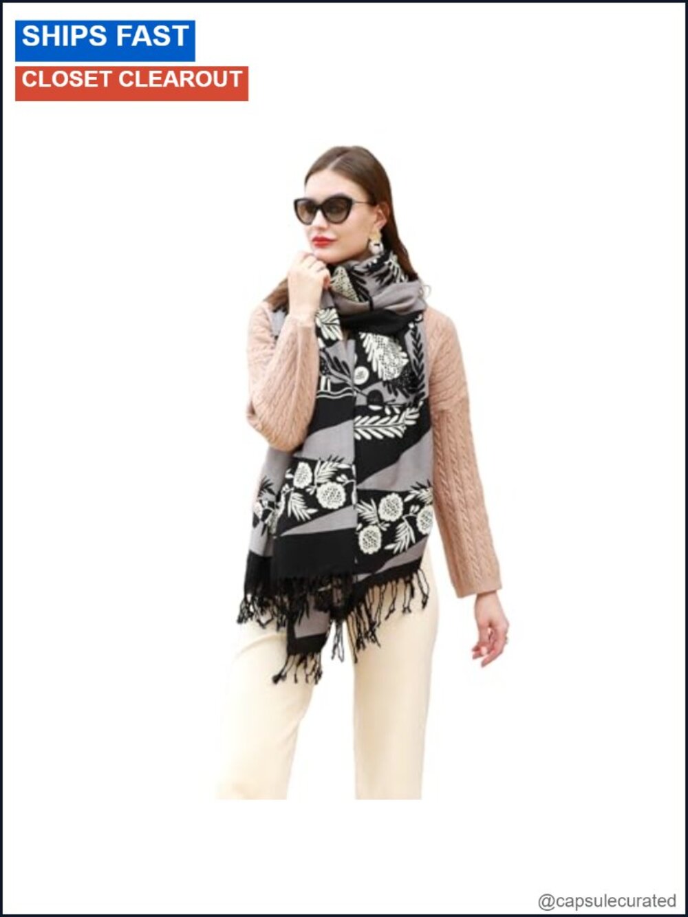 100% Merino Wool Oversized Pashmina Shawl Wrap Travel Blanket